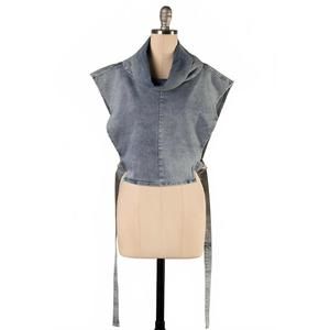 NEW FASCINATION women's cowl neck side buckle denim top in blue